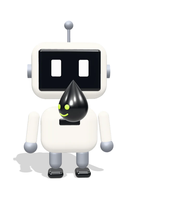 The Trickbook drop mascot dropping into a robot's chest